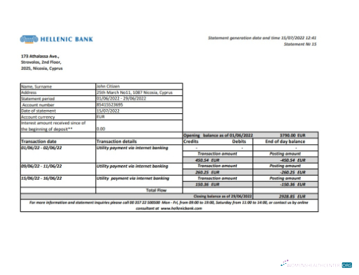 Download Cyprus Hellenic bank statement excel Photoshop template